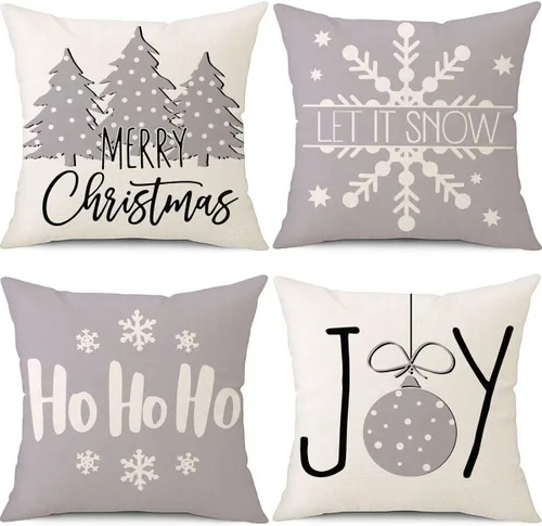 Miniatura 8 de PSDWETS Juego de 4 fundas de almohada de Navidad de 18 x 18 pulgadas, decoración de Navidad, muñeco de nieve, corona de Papá Noel, árbol de Navidad