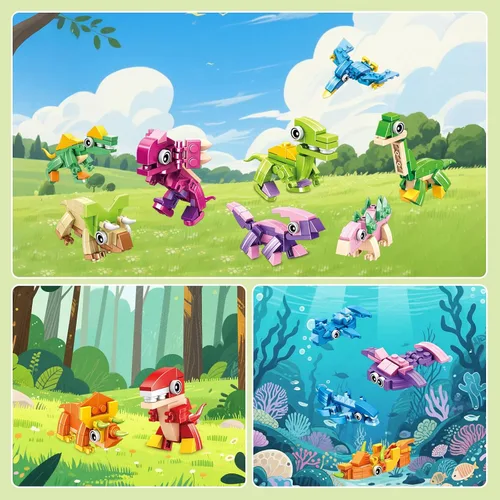Miniatura 4 de Paquete de 24 recuerdos de fiesta para niños, juguetes de bloques de construcción de dinosaurios 3 en 1, regalos de aula para niños, rellenos