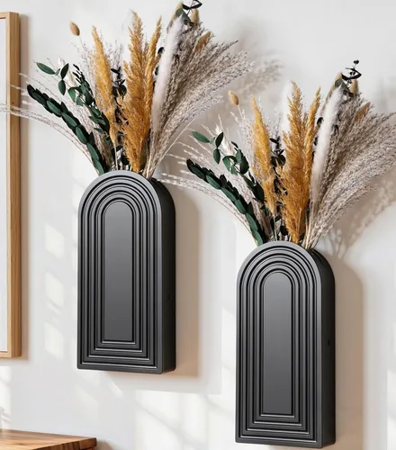Miniatura 19 de DREAMLOOM Paquete de 2 jarrones de pared de madera con plantas artificiales de eucalipto, macetas para colgar en la pared, estilo bohemio y moderno