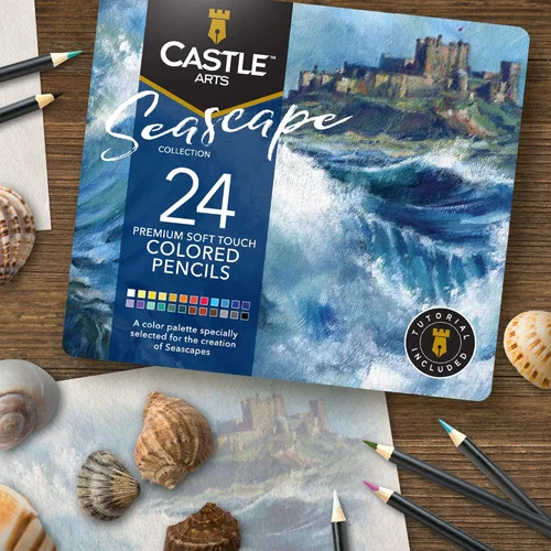Miniatura 3 de Castle Art Supplies 24 lápices de colores de paisaje marino para artistas adultos Ideal para bocetos, colorear y dibujar con núcleos de calidad