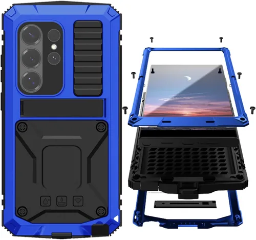 Miniatura 26 de Simicoo Samsung S22 - Funda de metal con protector de pantalla y protector de cámara, resistente a los golpes, con soporte, cubierta completa