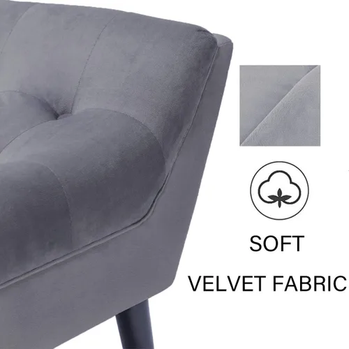 Miniatura 6 de Alunaune Banco otomano de terciopelo para dormitorio, banco de entrada tapizado, reposapiés otomano con patas de madera, 2 plazas, color gris oscuro