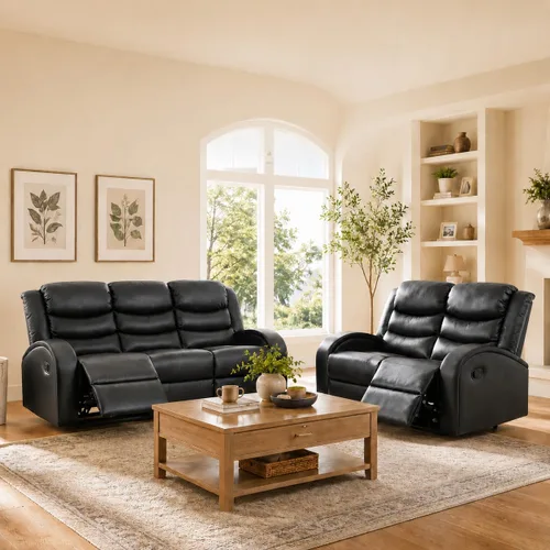 Miniatura 13 de Juego de sofá reclinable de 3 piezas, juego de muebles de sala de estar, sofá reclinable seccional de cuero, sofá reclinable manual, cómodo asiento
