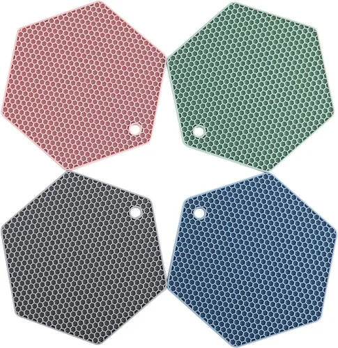 Miniatura 7 de Paquete de 4 salvamanteles de silicona, tapete de secado de platos de diferentes tamaños, soporte para ollas y sartenes, almohadillas calientes