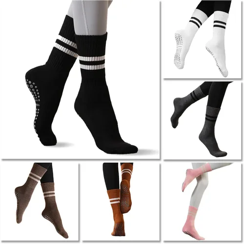 Miniatura 4 de FLYDO Calcetines de Pilates Grippy con empuñaduras para mujer, calcetines largos antideslizantes para yoga Pure Barre, ballet, entrenamiento