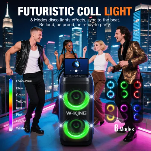 Miniatura 8 de W-KING Altavoz portátil Bluetooth Partybox Loud, 370W MAX Pro Sound, graves más profundos, caja de auge grande para exteriores inalámbrica, mango