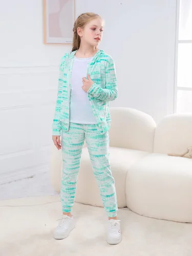Miniatura 3 de VGRIN Conjunto deportivo de terciopelo para niñas sudadera con capucha y pantalones deportivos