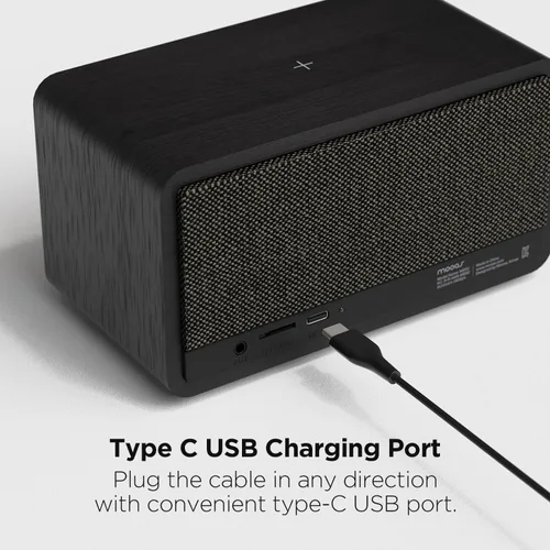 Miniatura 7 de mooas Radio de carga inalámbrica con esfera clásica, altavoz Bluetooth retro (negro), cargador inalámbrico máximo de 10 W, radio FM, modo SD/Aux