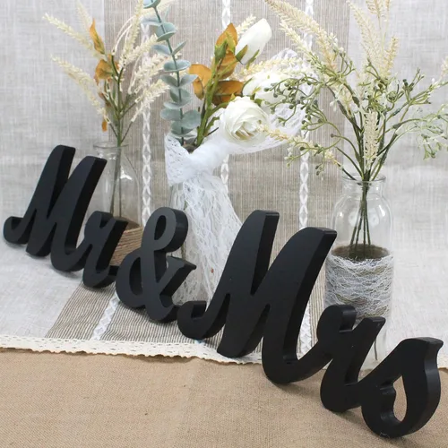 Miniatura 10 de Letras de madera y pancarta para boda - Just Married & Mr. & Ms. Decoración - Oro champán