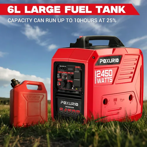 Miniatura 4 de Generador inversor de combustible dual de 2450 vatios para uso doméstico, tanque de combustible grande de 1.6 galones hasta 8.3 horas de uso