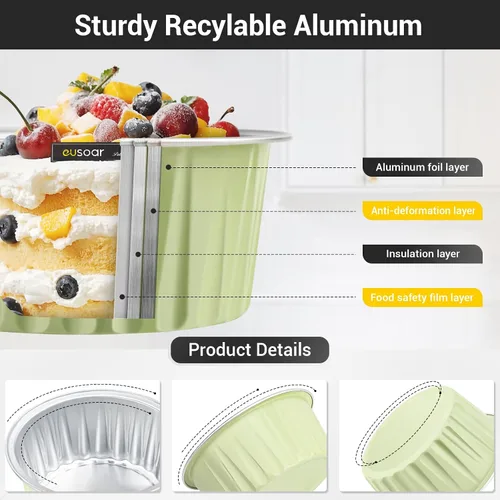 Miniatura 3 de EUSOAR Moldes de aluminio para magdalenas de varios colores, moldes de aluminio de 5 onzas para hornear, recipientes de postre con tapas, tazas de 5