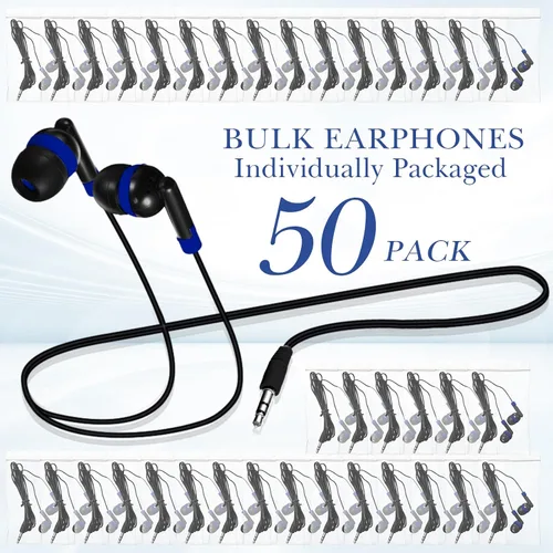 Miniatura 2 de Kanayu Paquete de 100 auriculares con cable a granel para aulas, auriculares básicos para estudiantes, sin micrófono, con conector de 0.138 in