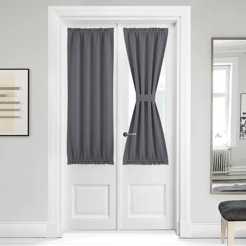 Miniatura 274 de NICETOWN Cortinas opacas unicolor con aislamiento térmico para puerta francesa, granja, oscurecimiento de habitación, puertas y ventanas de Marrón