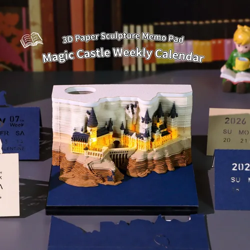 Miniatura 2 de Calendario 3D 2026 – Calendario de tiempo, calendario de escritorio 2026, bloc de notas, castillo mágico, bloc de notas 3D, notas adhesivas Bloc