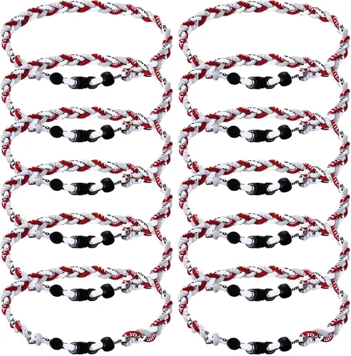 Miniatura 19 de Zeyune Collar de béisbol de 18 pulgadas para niños, tres cuerdas trenzadas, tornado, titanio, collar de cuerda de béisbol para hombre