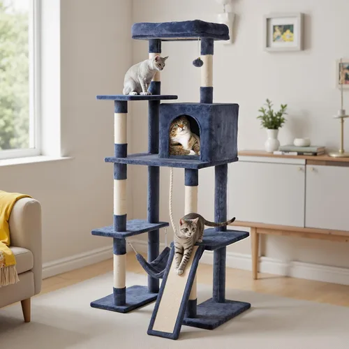 Miniatura 23 de DUMOS Torre grande de árbol para gatos de 66 pulgadas, torre alta de escalada para gatos de varios niveles con postes rascadores de sisal natural