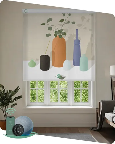 Miniatura 9 de Yoolax Persianas enrollables motorizadas con control remoto, persianas inteligentes impresas con imagen personalizada que funcionan con Alexa
