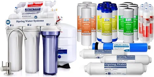iSpring RCC7AK Sistema de filtro de agua potable de ósmosis inversa para debajo del fregadero, color blanco y F28K75 Juego de suministro de repuesto
