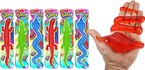 Miniatura 8 de JA-RU Lagarto pegajoso gigante, cocodrilo, serpiente elástica (1 paquete surtido) serpiente de goma falsa para niños. Juguete para aliviar