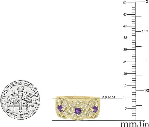 Miniatura 4 de Anillo de compromiso de oro amarillo de 14 quilates con piedras preciosas redondas y diamantes blancos para mujer.