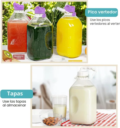 Miniatura 6 de Ritayedet Botella de leche de vidrio resistente de 64 oz con tapa de rosca hermética reutilizable y fuerte - Botellas de agua de 1/2 galón