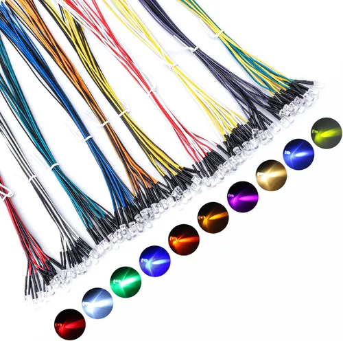 DiCUNO 100 piezas (10 colores × 10 piezas) Diodos LED de 5 mm precableados de 12V, kit de diodos emisores de luz de 24 cm/9.4 pulgadas de color