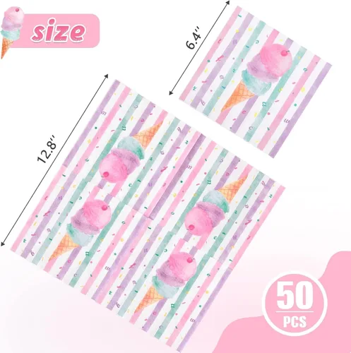 Miniatura 2 de WERNNSAI Suministros para fiestas de helados, desechables de 3 capas, con temática de helado dulce rosa, para cumpleaños o baby shower, almuerzo