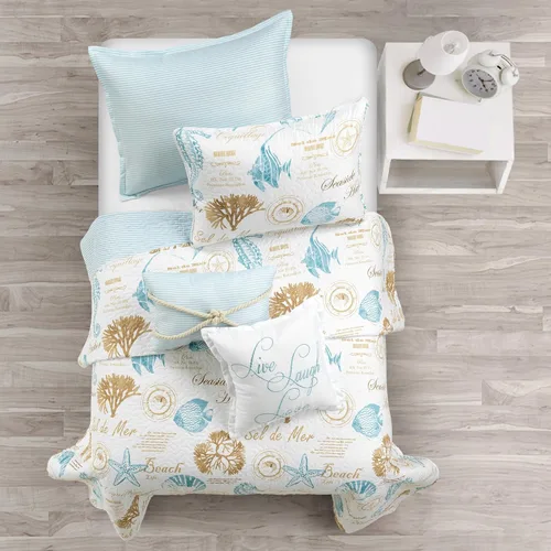 Miniatura 2 de Lush Decor Harbor Life - Juego de edredón reversible, juego de 5 piezas, tamaño individual/individual XL, azul y gris topo, juego de ropa de cama