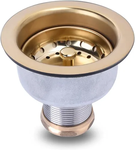 Miniatura 5 de Conjunto de drenaje de fregadero de cocina de taza profunda de 3-1/2, construcción de acero inoxidable 304 con cesta de poste fijo y vástago largo