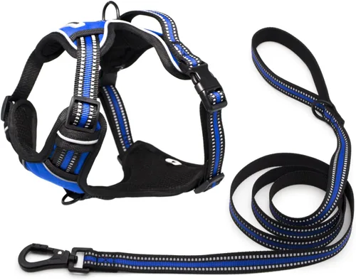 Miniatura 6 de Arnés para perro sin tirones con un juego de correa fuerte de 5 pies, chaleco ajustable, clip frontal reflectante resistente con mango de fácil