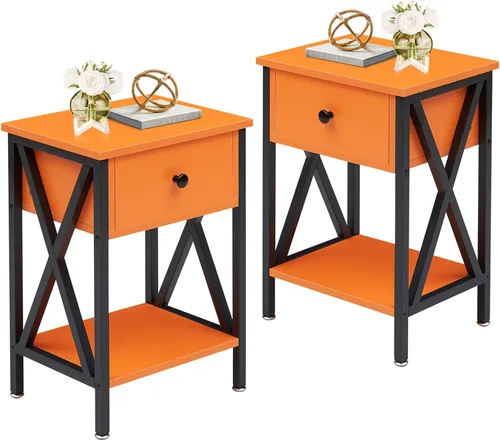 Miniatura 8 de VECELO Mesas auxiliares, mesita de noche moderna con cajón y estante, mesita de noche para dormitorio, sala de estar, marco de metal industrial