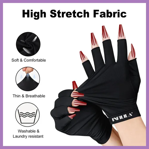Miniatura 4 de NXJ INFILILA UV Gloves for Nails, Anti UV Light Gloves for Gel Nail Lamp, Professional UPF 99+ Protection for Women Negro