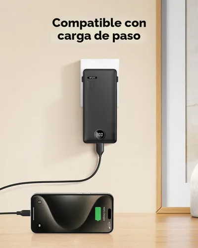 Miniatura 3 de Cargador portátil, banco de energía integrado y enchufe de pared de CA, banco portátil VRURC USB C de 10000 mAh, cargador de teléfono esencial