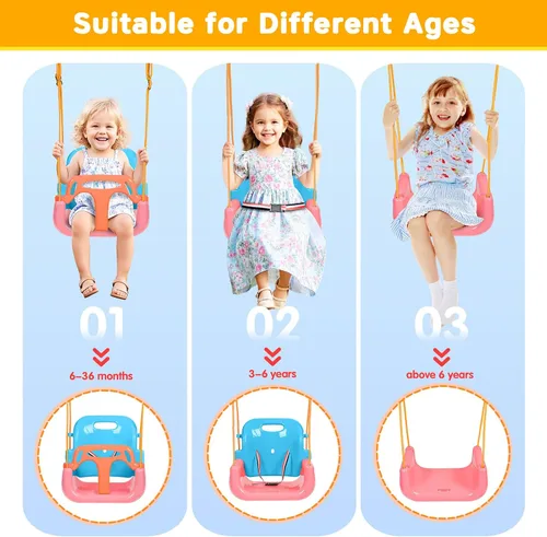 Miniatura 5 de Juego de columpios 3 en 1 para niños pequeños, columpio plegable con soporte, para interiores y exteriores, columpios multifuncionales para patio