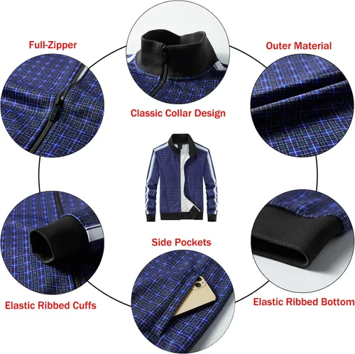Miniatura 5 de W JIANWANG Conjunto deportivo a cuadros para hombre, conjunto de chándal deportivo para hombre, ropa deportiva