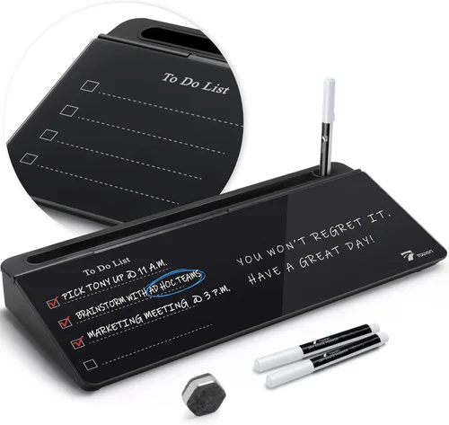 Miniatura 16 de TOWON Pizarra blanca pequeña y compacta de vidrio con almacenamiento, pizarra de borrado en seco de 12 x 7 pulgadas para escritorio, oficina