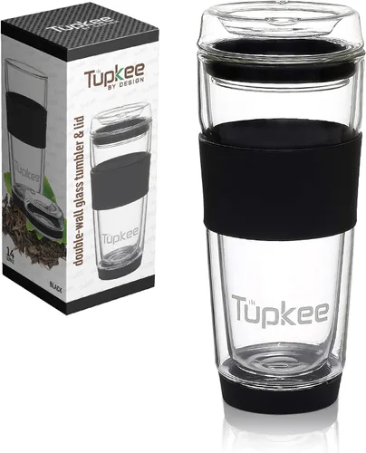 Miniatura 11 de Vaso de vidrio de doble pared de 14 onzas, vaso de té/café aislado reutilizable de vidrio soplado a mano y con tapa, vaso de viaje - Jacaranda