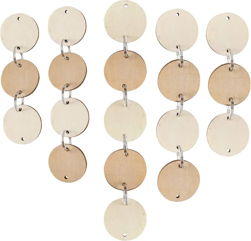 Miniatura 2 de Super Z Outlet 100 discos redondos de madera y 100 llaveros, discos circulares de madera con agujeros y clips para anillos para etiquetas de tablero