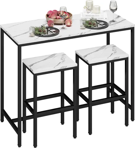 Miniatura 9 de Yongchuang Juego de mesa de bar de 5 piezas, juego de mesa de bar de cocina y sillas de 4 piezas, mesa moderna de metal de altura de mostrador