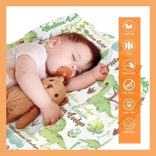 Miniatura 9 de Manta personalizada con nombre de bebé, dinosaurios, regalo para bebés, niños y niñas, manta de franela suave para recién nacidos, cómoda