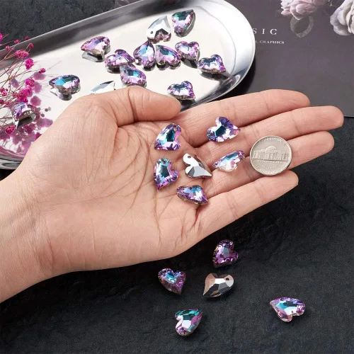 Miniatura 6 de Cuentas de cristal facetado de diamantes de imitación, Vidrio Plata Diamante de imitación, cristal Colorido#Corazón irregular