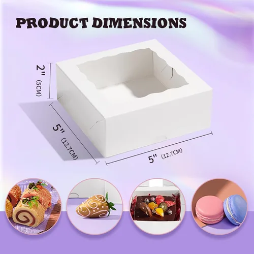 Miniatura 2 de RomanticBaking 51 cajas de panadería de 5 x 5 x 2 pulgadas, cajas de galletas con ventana, cajas de pastelería para macarrones, postres, magdalenas