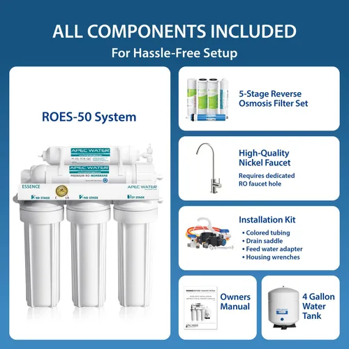 Miniatura 3 de APEC Water Systems ROES-50 Essence Series - Sistema de filtración de agua potable de ósmosis inversa de 5 etapas con certificación WQA, muy seguro