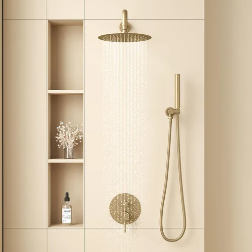 Miniatura 2 de BESy Sistema de ducha con cabezal de ducha de lluvia redondo de 10 pulgadas y montaje en pared de mano, juego combinado de grifo de ducha de lluvia