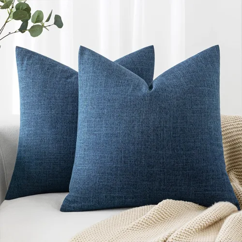 Miniatura 15 de MIULEE - Paquete de 2 fundas de almohada decorativas de lino de arpillera costera, estilo granja, para sofá, coche, sillón, dormitorio, sala de Azul