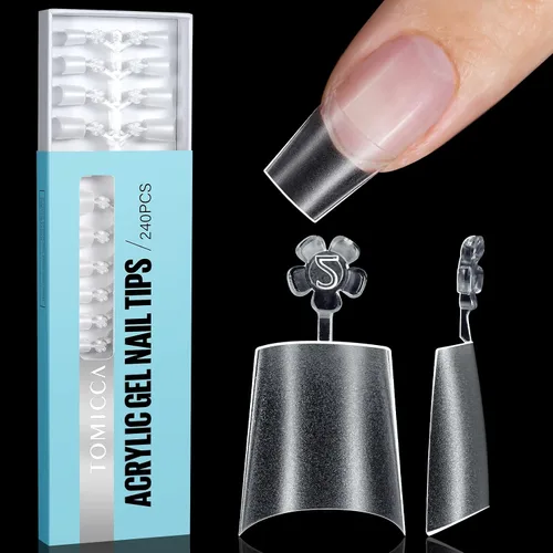 Miniatura 17 de TOMICCA Puntas de uñas de almendra extra cortas, 240 unidades, 15 tamaños, puntas de uñas de gel transparente preformadas, no necesita lima, uñas