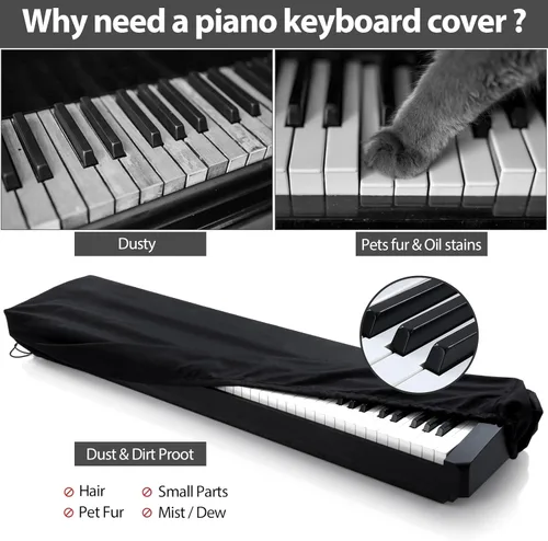 Miniatura 5 de Cubierta antipolvo para teclado de piano de 61 teclas, cubiertas protectoras ajustables a prueba de polvo y suciedad, cubierta completa, cierre
