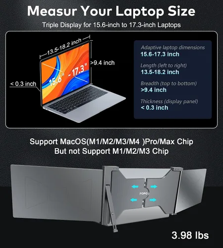 Miniatura 6 de Monitor portátil triple de 15.6 pulgadas, extensor de pantalla IPS FHD 1080P IPS, pantalla portátil para portátiles de 15.6 a 17.3 pulgadas