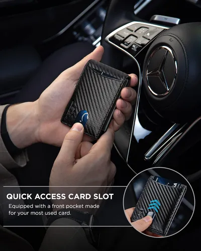 Miniatura 85 de SERMAN BRANDS - Billetera sencilla de cuero genuino con bloqueo RFID para hombre, billetera delgada con bolsillo frontal y clip para dinero