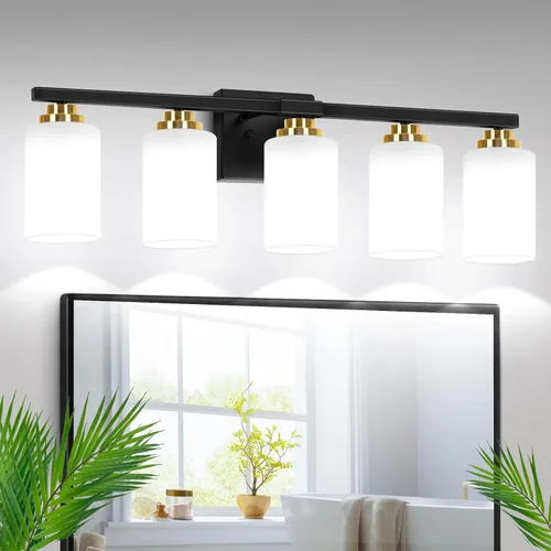 Miniatura 17 de Lámparas de baño de 3 luces, 19 pulgadas, modernas luces de tocador sobre espejo con pantallas de vidrio transparente, accesorio de luz marrón